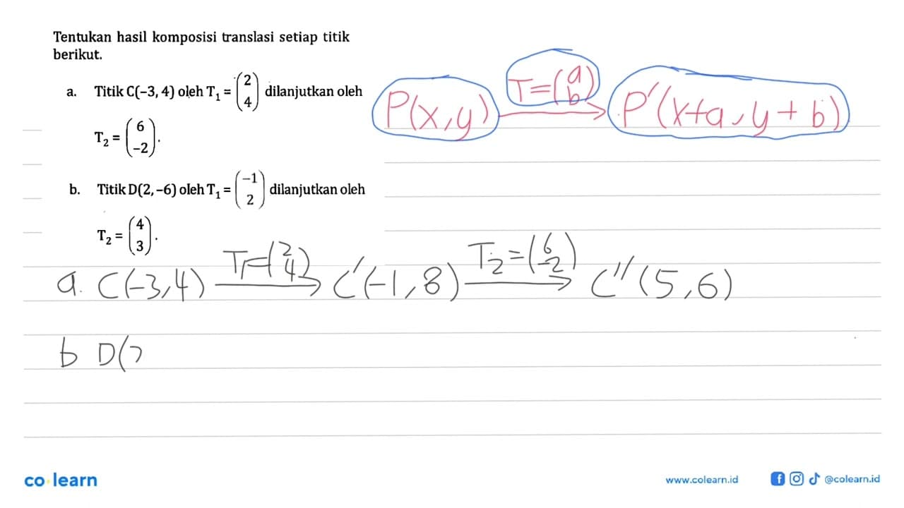 Tentukan hasil komposisi translasi setiap titik berikut. a.
