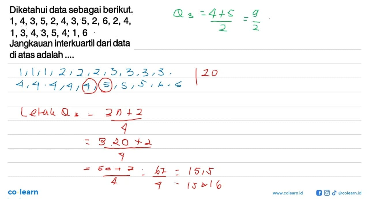 Diketahui data sebagai berikut. 1, 4, 3, 5, 2, 4, 3, 5, 2,