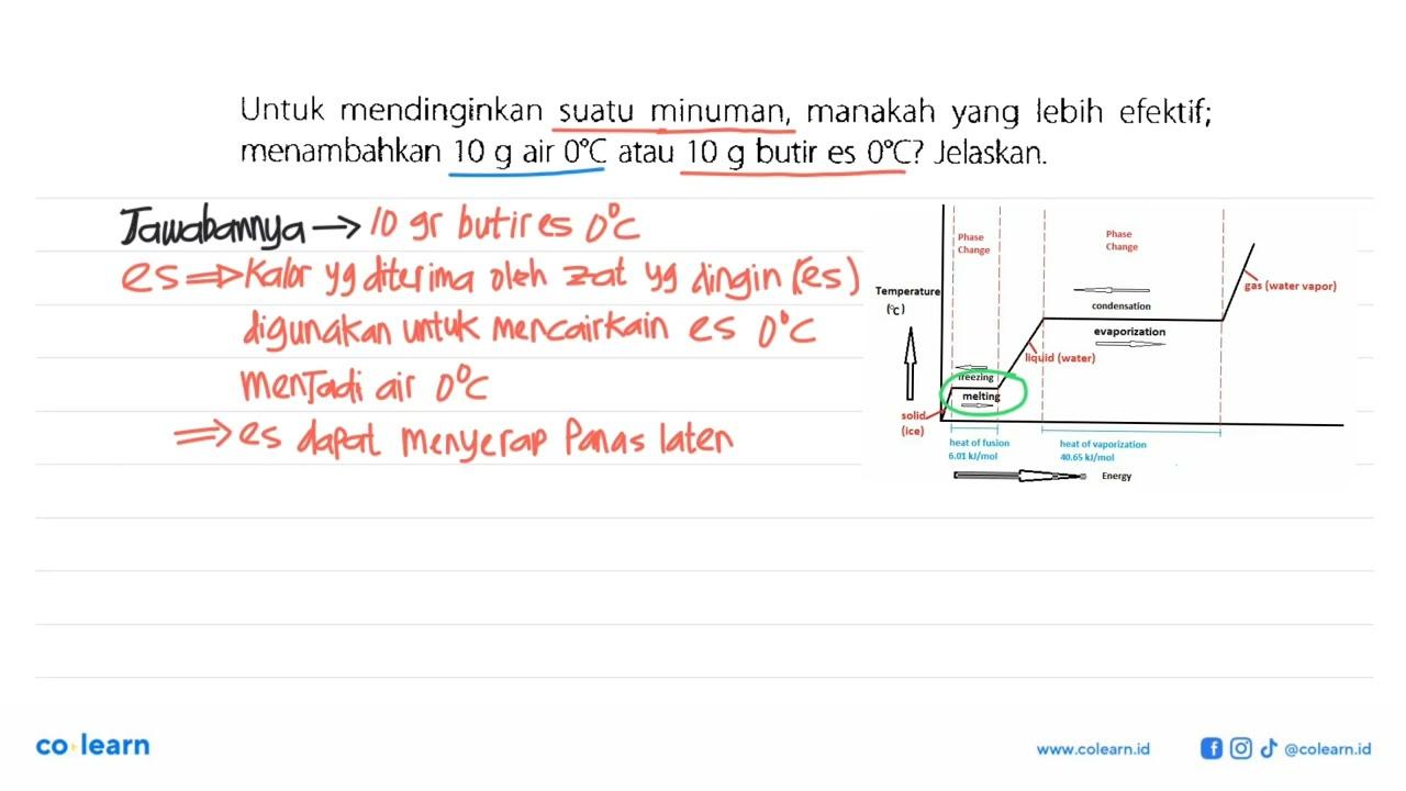 Untuk mendinginkan suatu minuman, manakah yang lebih