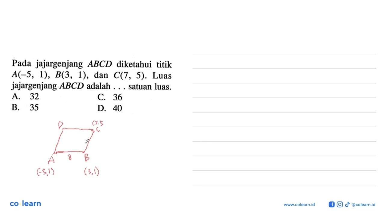 Pada jajargenjang ABCD diketahui titik A(-5,1), B(3,1), dan