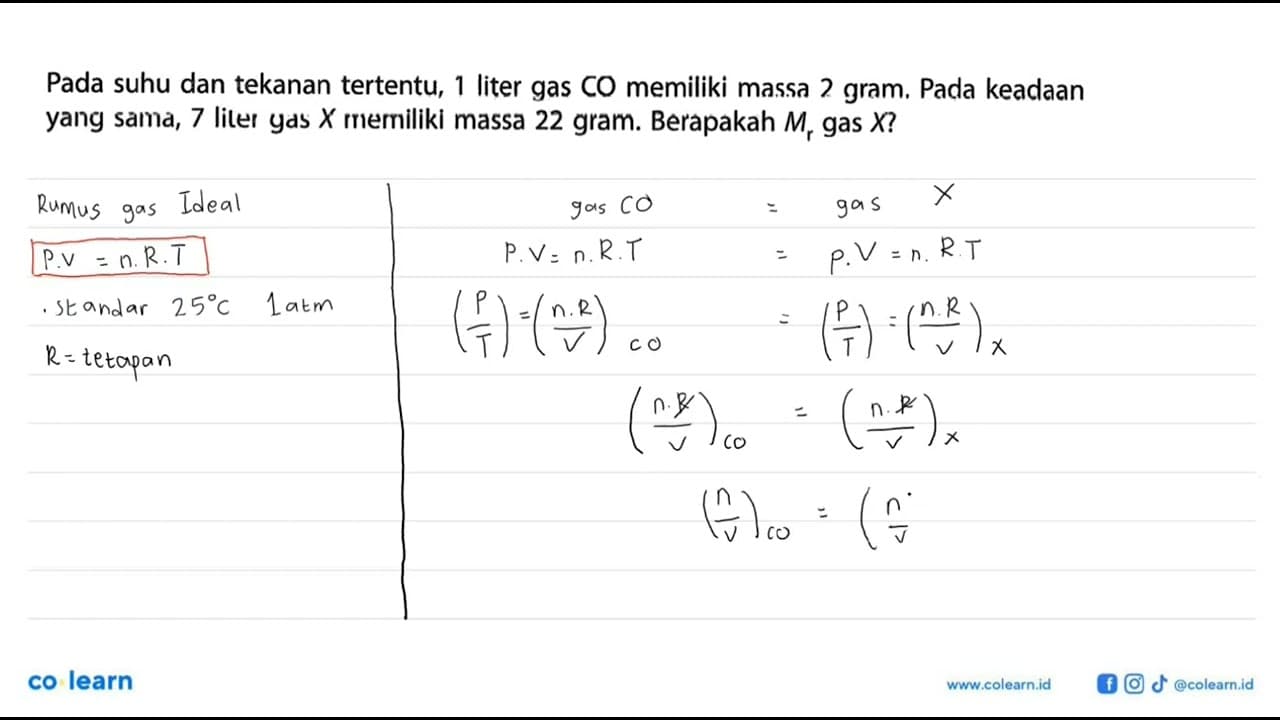 Pada suhu dan tekanan tertentu, 1 liter gas CO memiliki