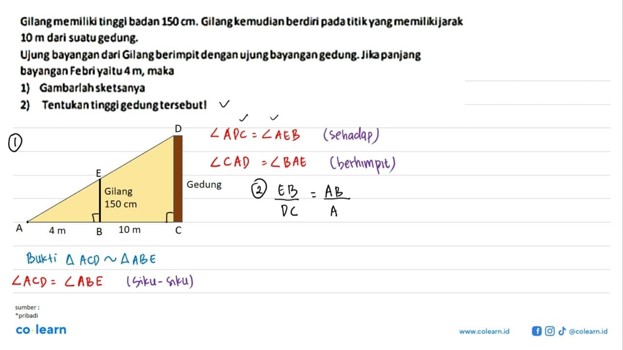 Gilang memiliki tinggi badan 150 cm. Gilang kemudian