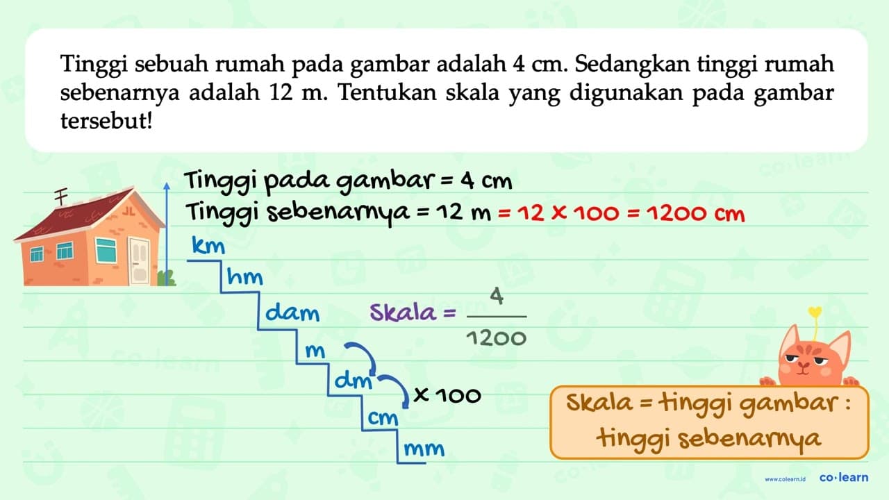 Tinggi sebuah rumah pada gambar adalah 4 cm. Sedangkan