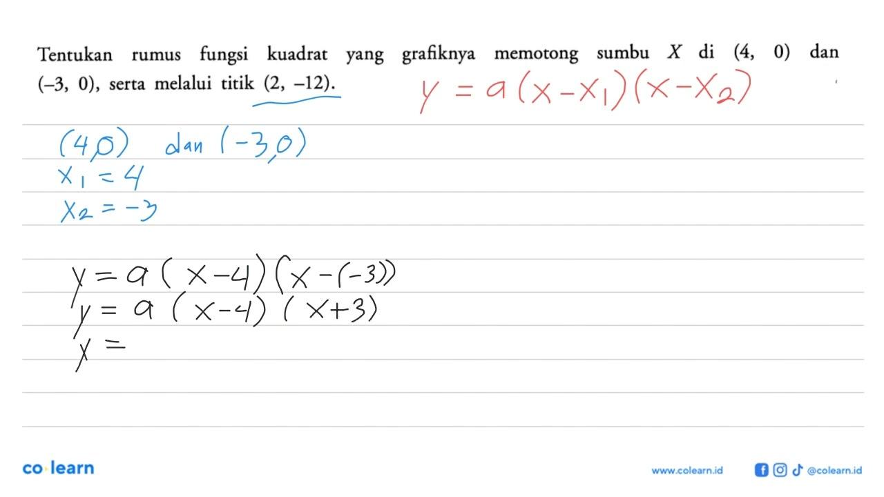 Tentukan rumus fungsi kuadrat yang grafiknya memotong sumbu