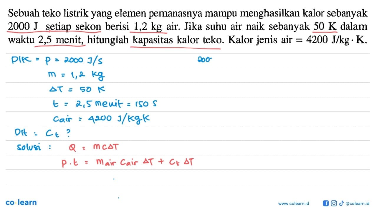 Sebuah teko listrik yang elemen pemanasnya mampu