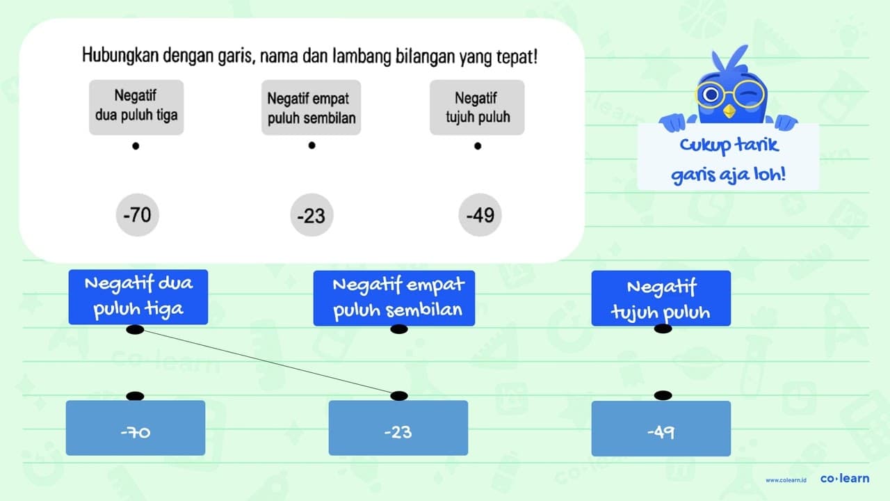 Hubungkan dengan garis, nama dan lambang bilangan yang