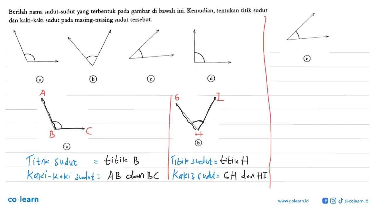 Berilah nama sudut-sudut yang terbentuk pada gambar di