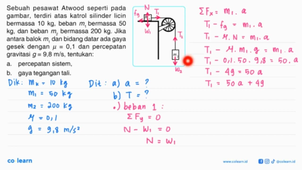 Sebuah pesawat Atwood seperti pada gambar, terdiri atas