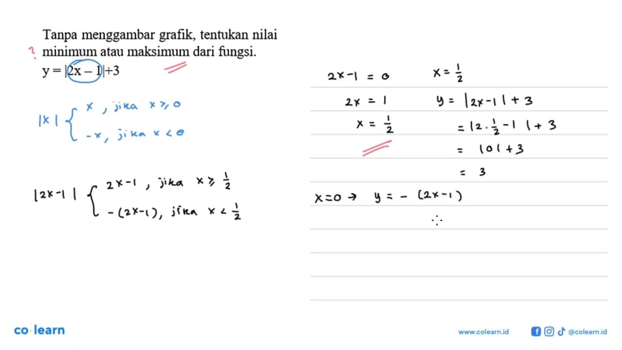 Tanpa menggambar grafik, tentukan nilai minimum atau