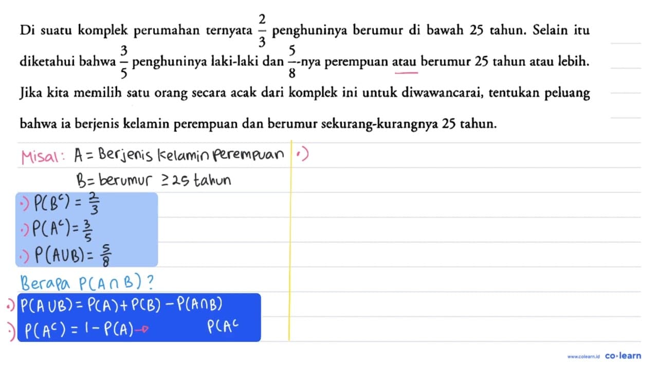 Di suatu komplek perumahan ternyata 2/3 penghuninya berumur