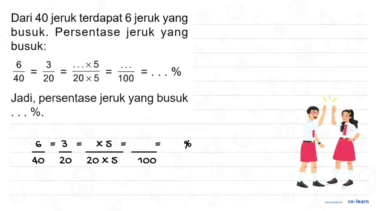 Dari 40 jeruk terdapat 6 jeruk yang busuk. Persentase jeruk