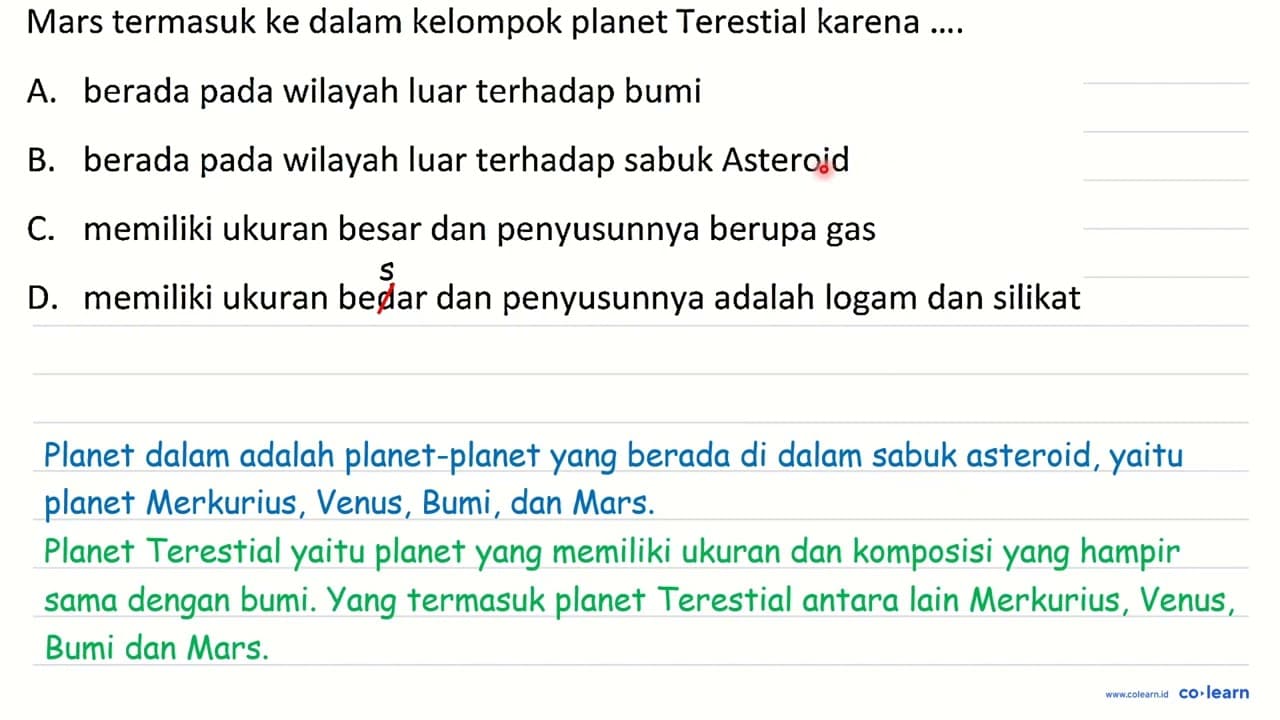 Mars termasuk ke dalam kelompok planet Terestial karena