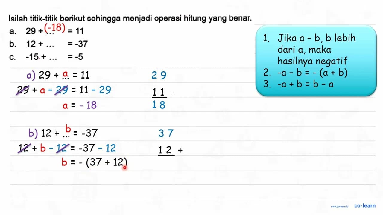 Isilah titik-titik berikut sehingga menjadi operasi hitung