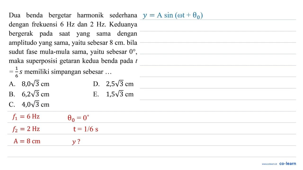 Dua benda bergetar harmonik sederhana dengan frekuensi 6 Hz