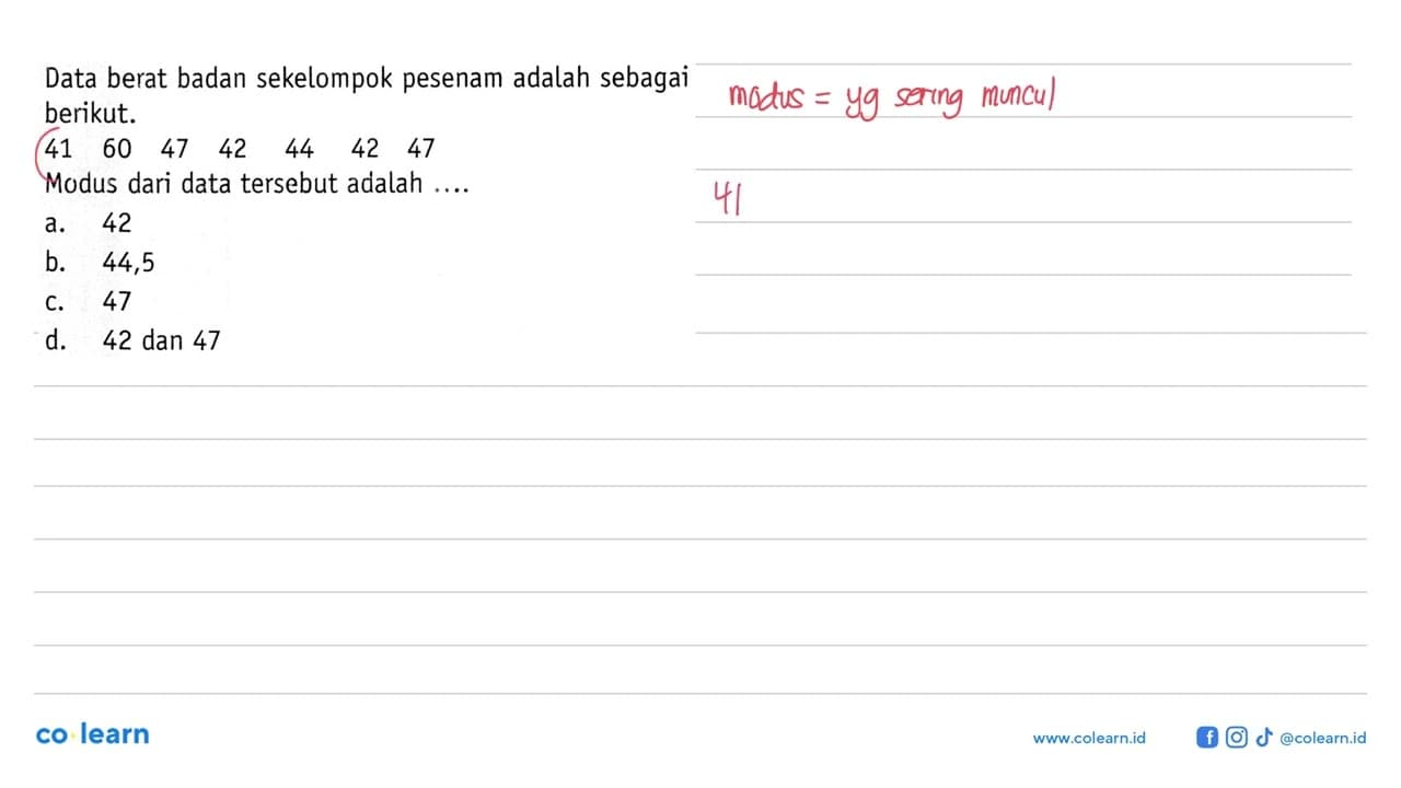 Data berat badan sekelompok pesenam adalah sebagai