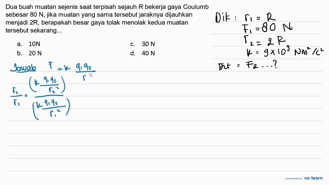 Dua buah muatan sejenis saat terpisah sejauh R bekerja gaya