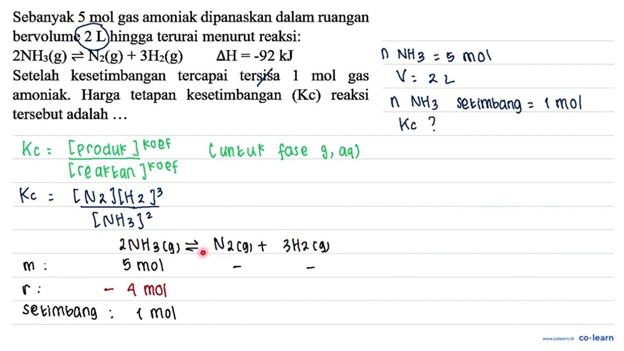 Sebanyak 5 mol gas amoniak dipanaskan dalam ruangan