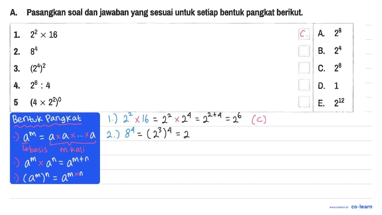 A. Pasangkan soal dan jawaban yang sesuai untuk setiap