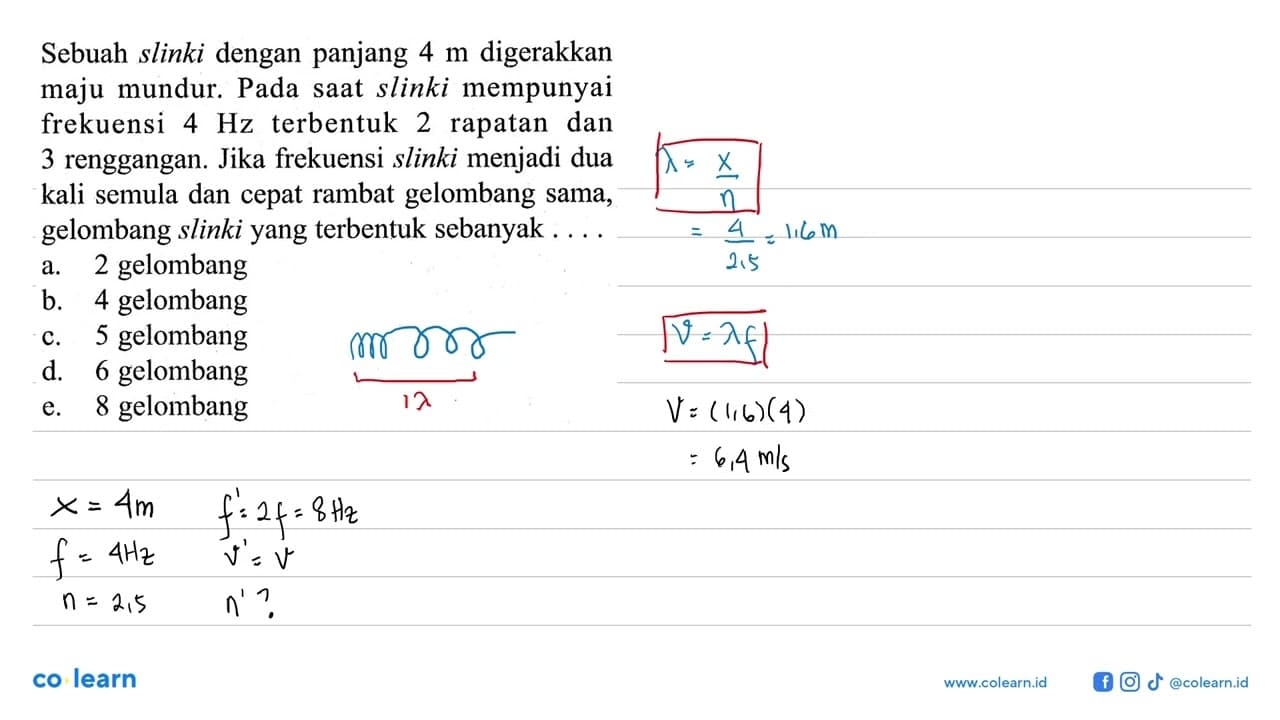 Sebuah slinki dengan panjang 4 m digerakkanmaju mundur.