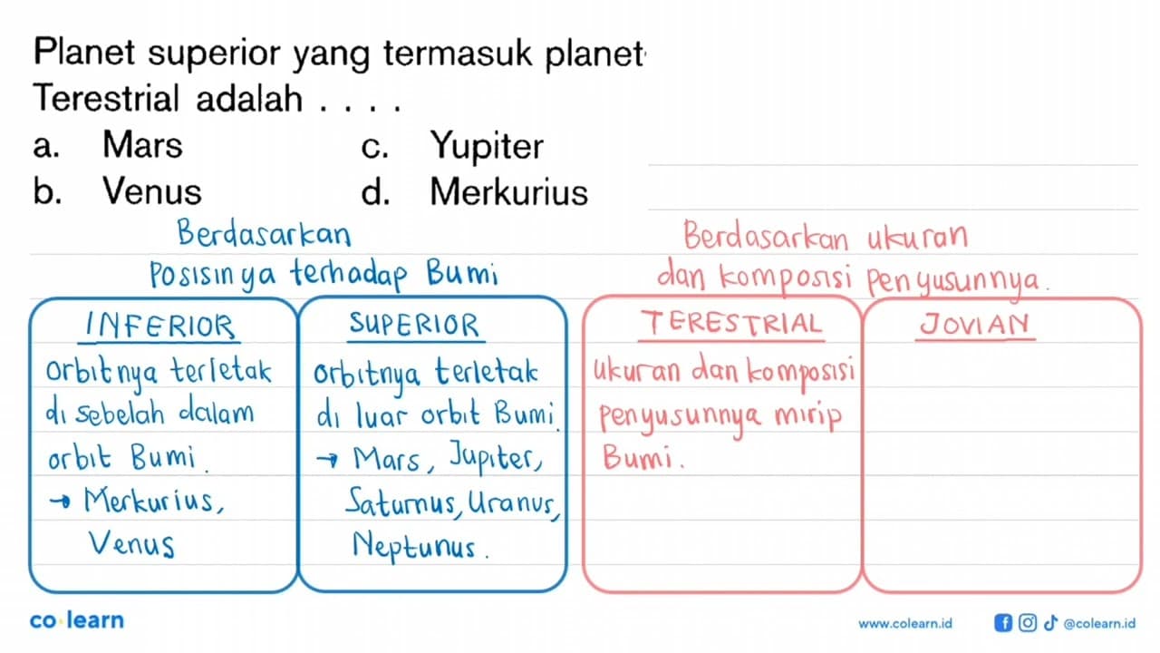 Planet superior yang termasuk planet Terestrial adalah