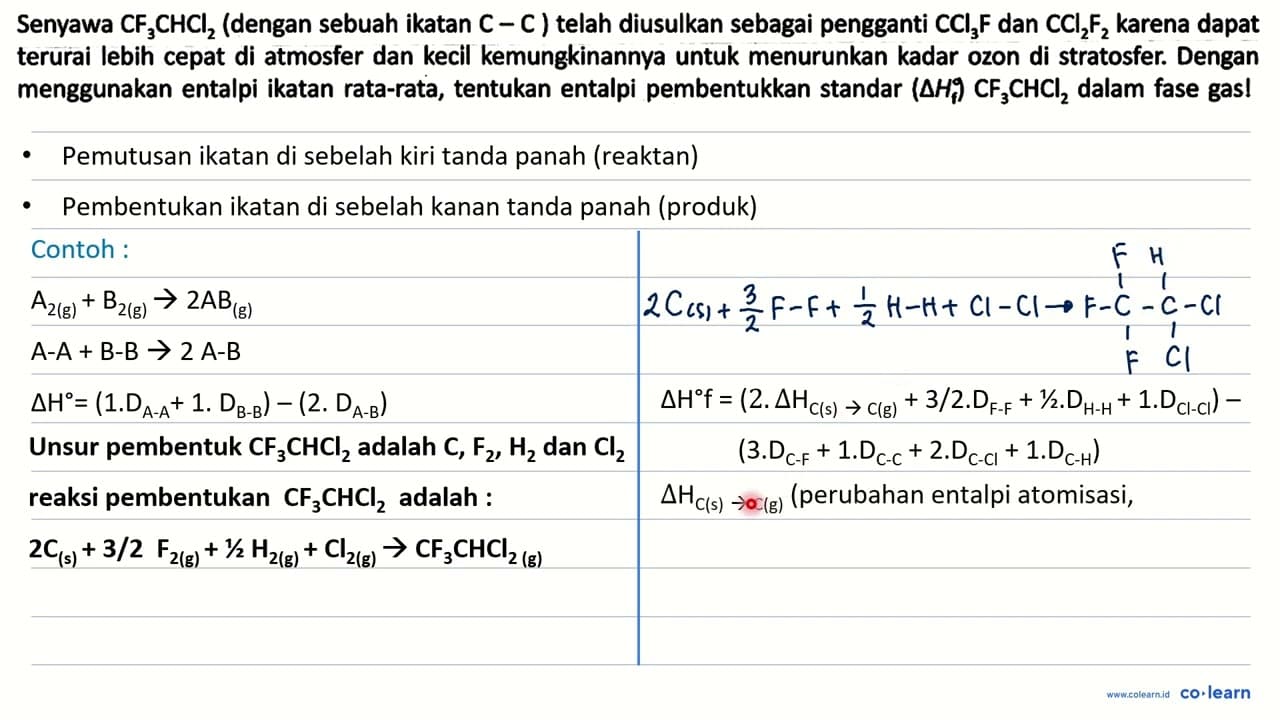 Senyawa CF3CHCl2 (dengan sebuah ikatan C - C) telah