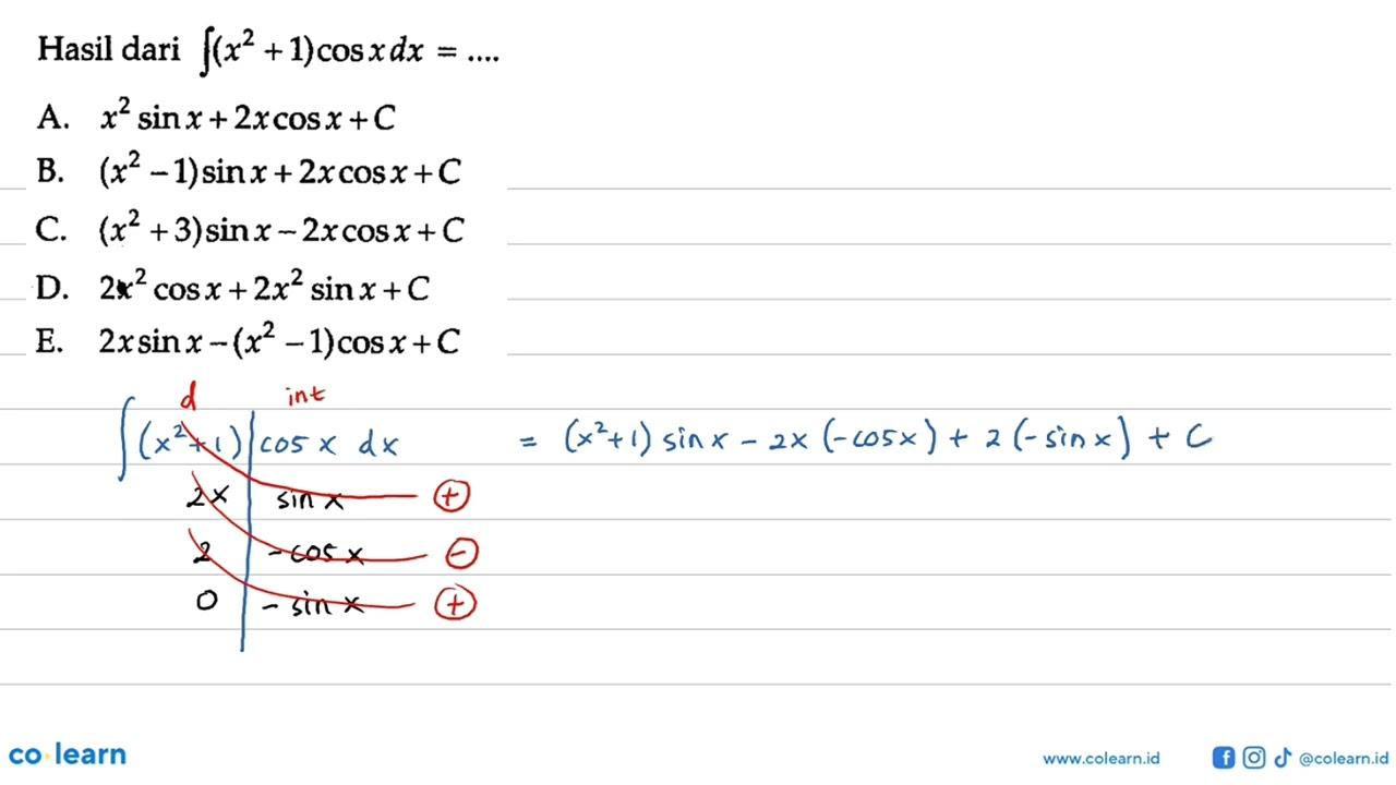 Hasil dari integral (x^2+1) cos x dx=....