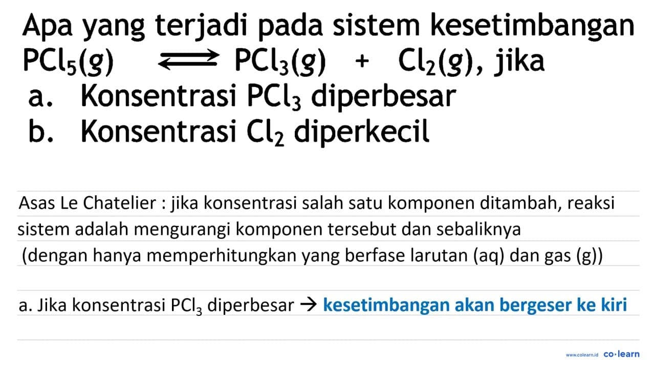 Apa yang terjadi pada sistem kesetimbangan PCl5 (g) <=>