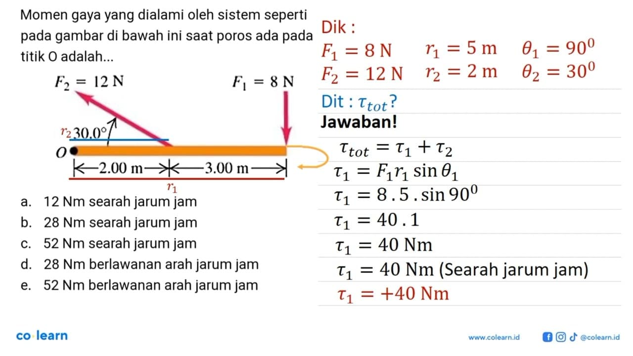 Momen gaya yang dialami oleh sistem seperti pada gambar di