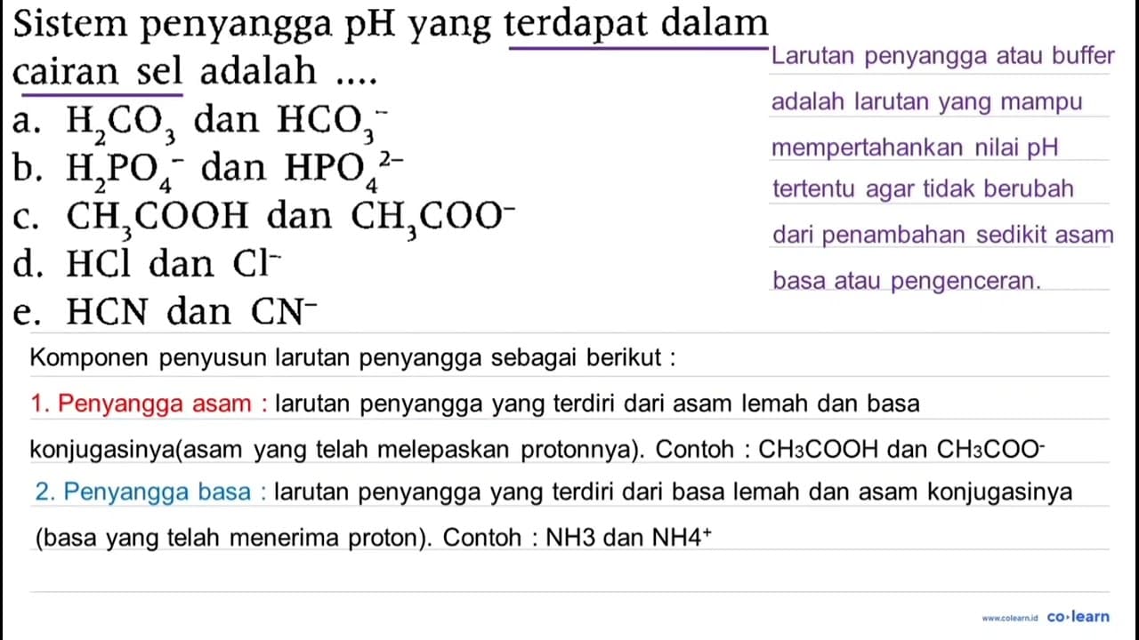 Sistem penyangga pH yang terdapat dalam cairan sel adalah