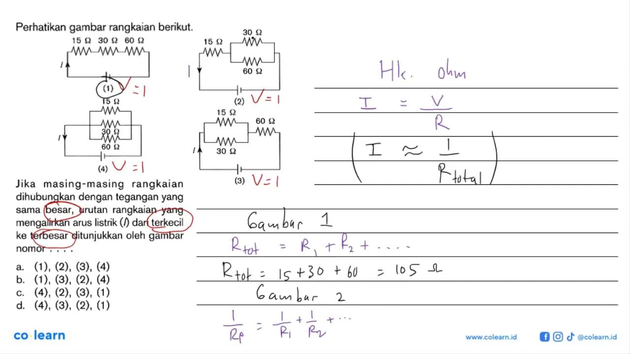 Perhatikan gambar rangkaian berikut. 15 ohm 30 ohm 60 ohm