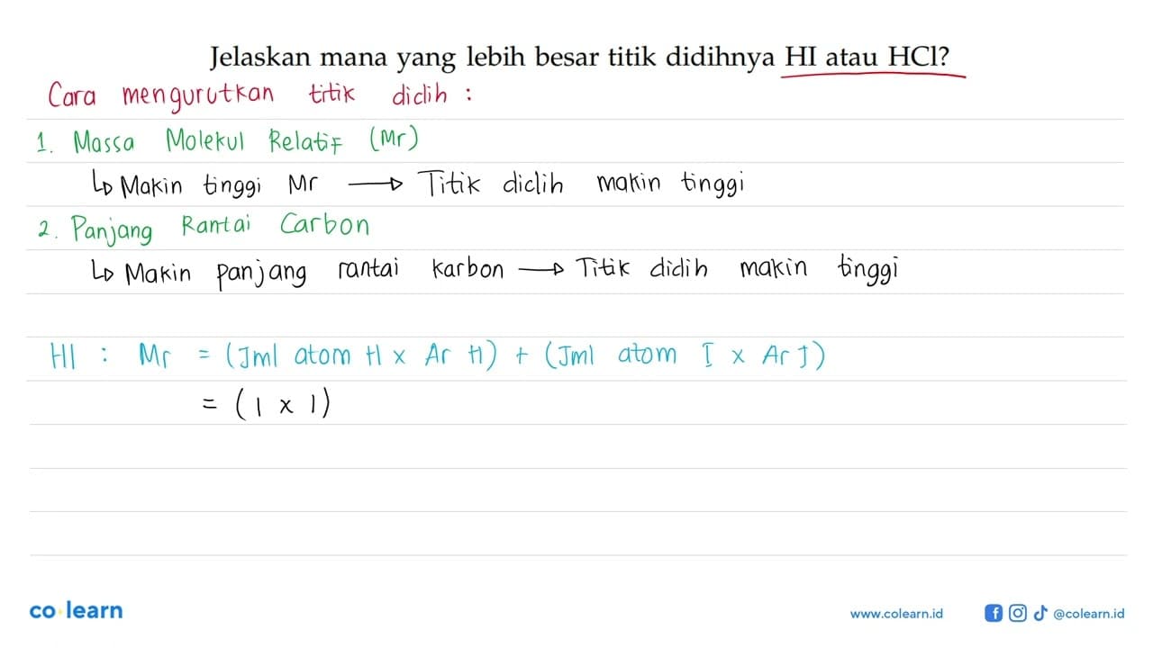 Jelaskan mana yang lebih besar titik didihnya HI atau HCI?