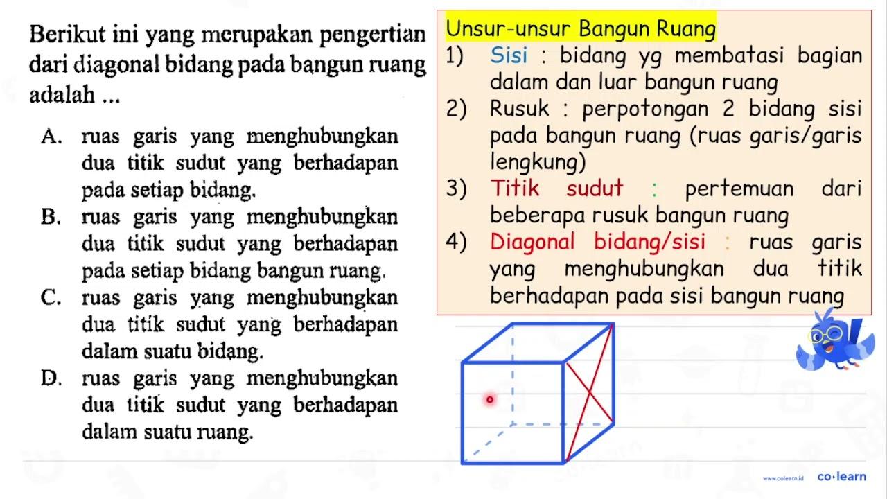 Berikut ini yang merupakan pengertian dari diagonal bidang