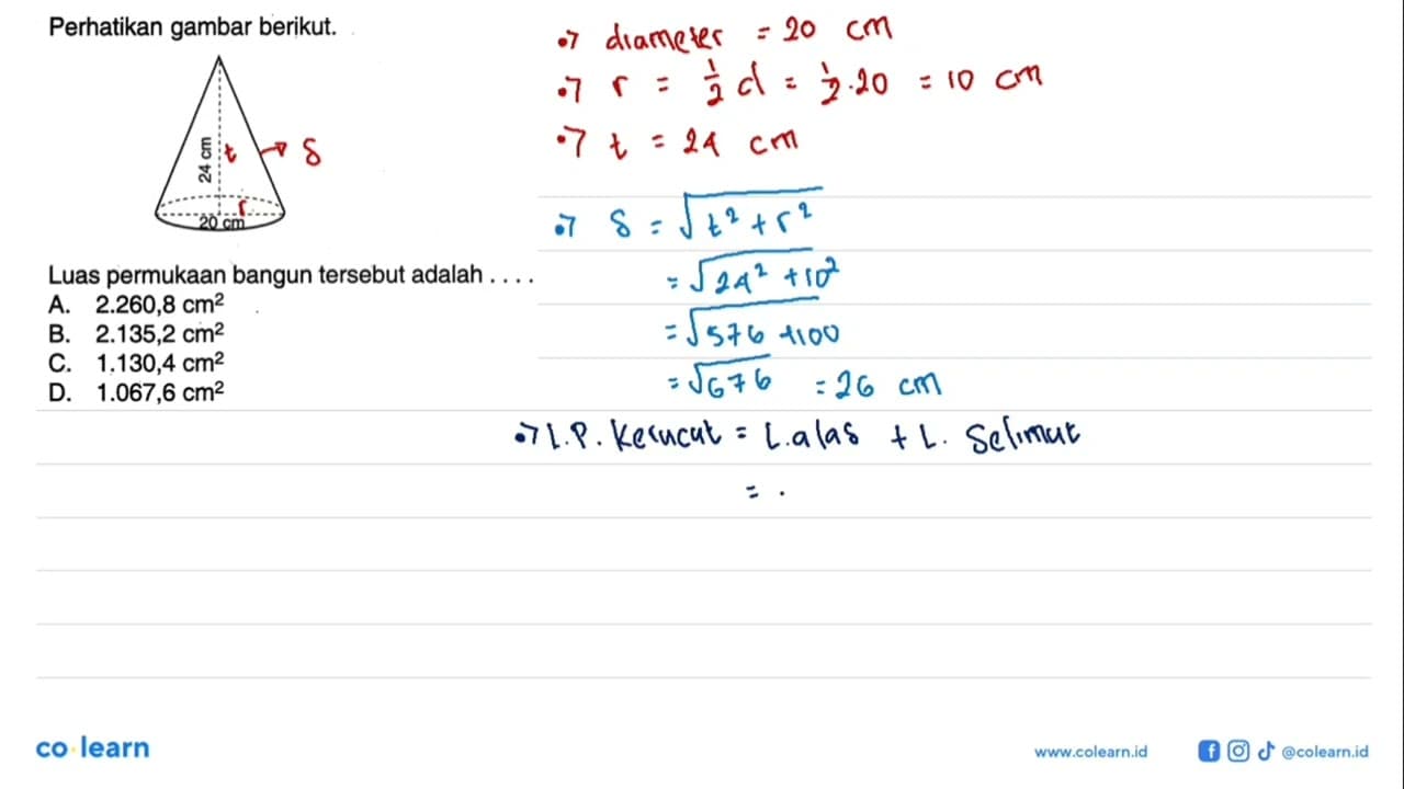 Perhatikan gambar berikut. 20 cm 24 cmLuas permukaan bangun