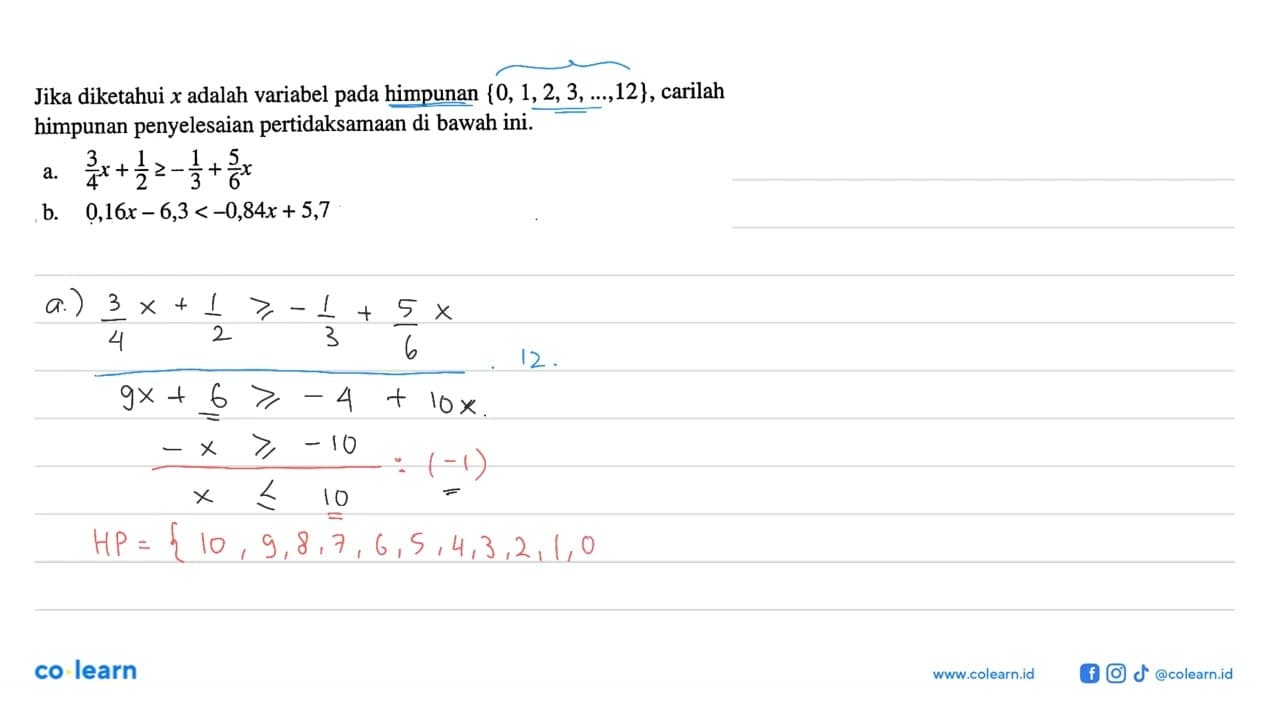 Jika diketahui x adalah variabel pada himpunan {0, 1,2,