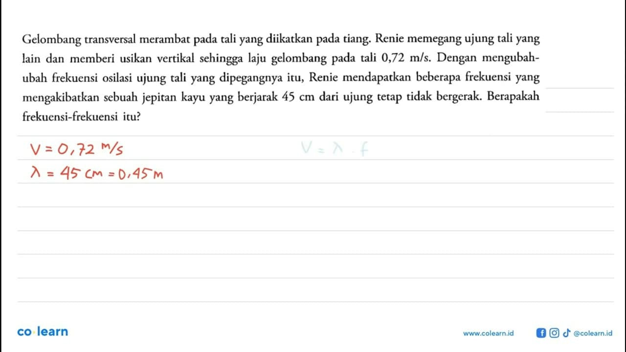 Gelombang transversal merambat pada tali yang diikatkan