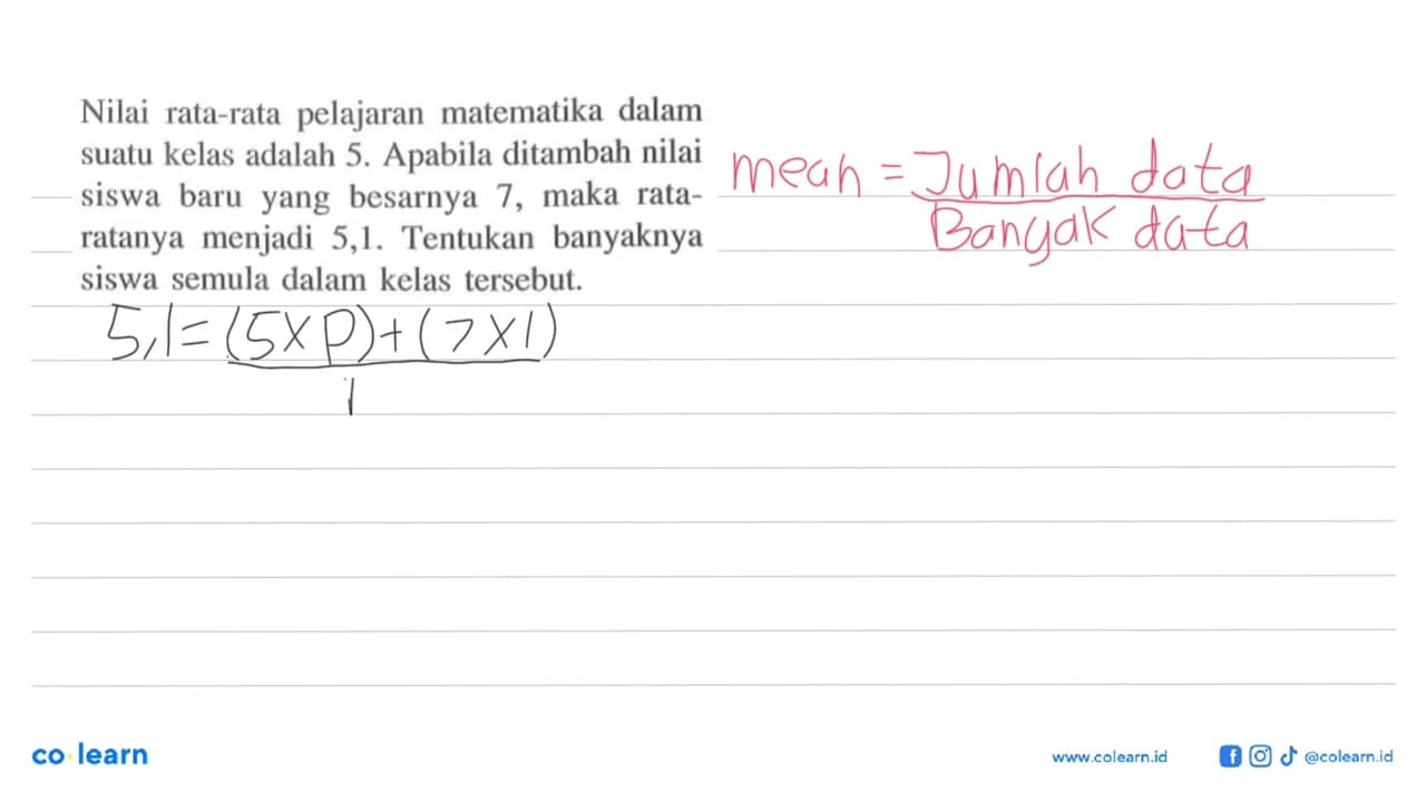 Nilai rata-rata pelajaran matematika dalam suatu kelas