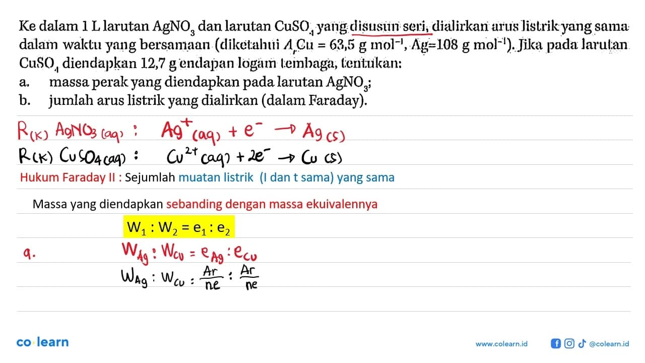 Ke dalam 1 L larutan AgNO3 dan larutan CuSO4 yang disusun