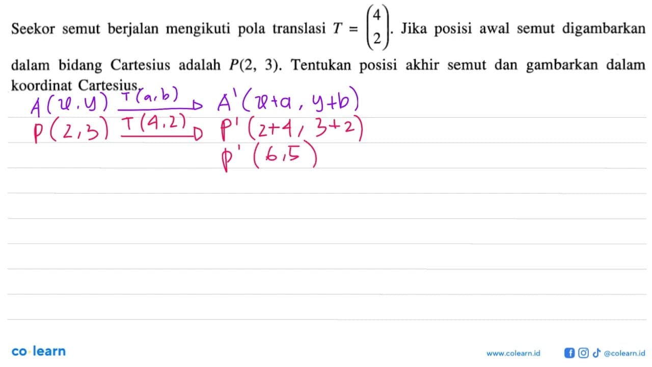 Seekor semut berjalan mengikuti pola translasi T=(4 2).