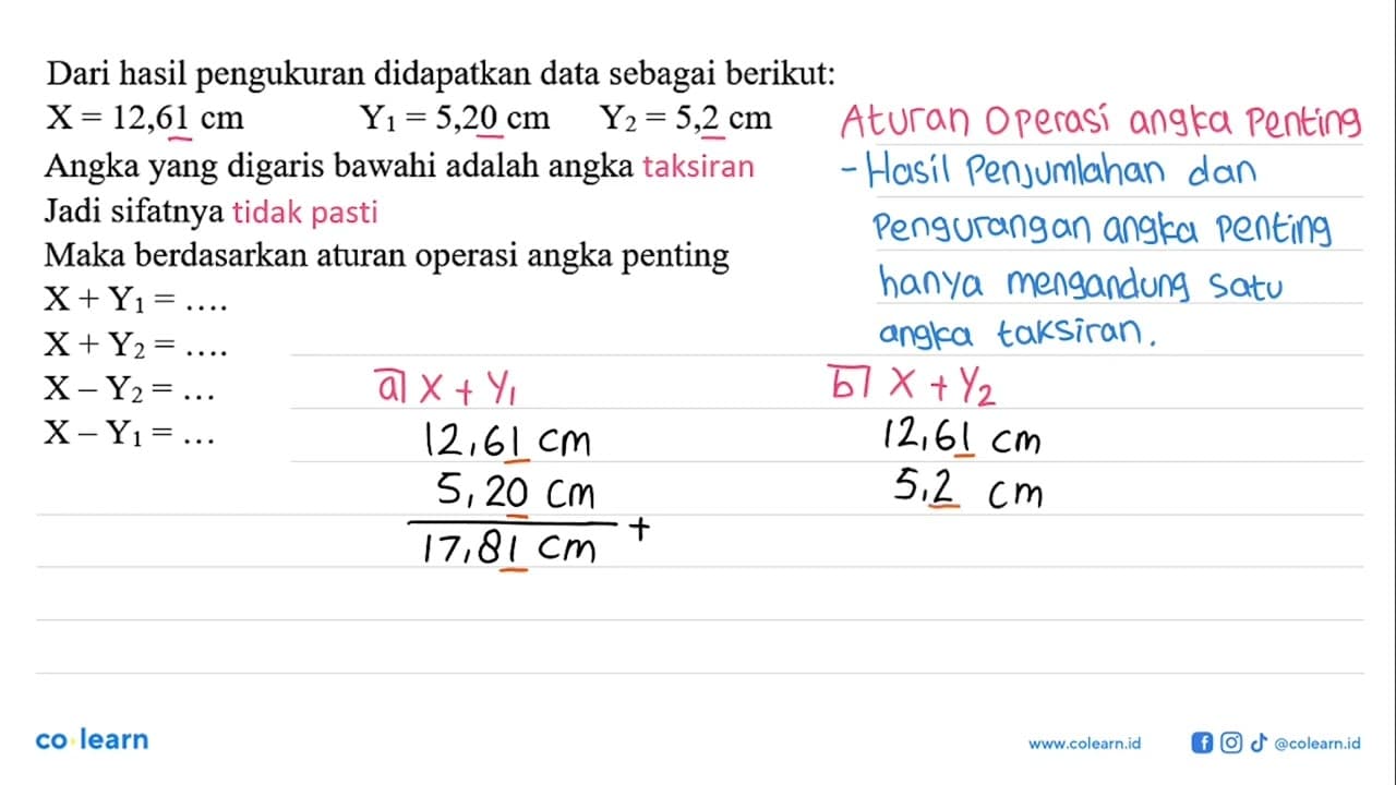 Dari hasil pengukuran didapatkan data sebagai berikut: