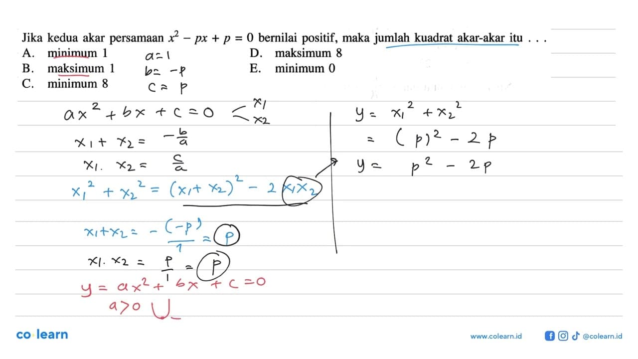 Jika kedua akar persamaan x^2 - px + p = 0 bernilai