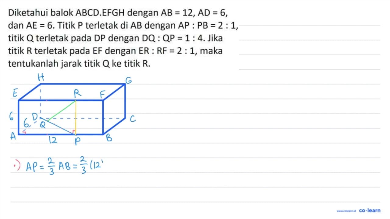 Diketahui balok A B C D .EFGH dengan A B=12, A D=6 , dan A