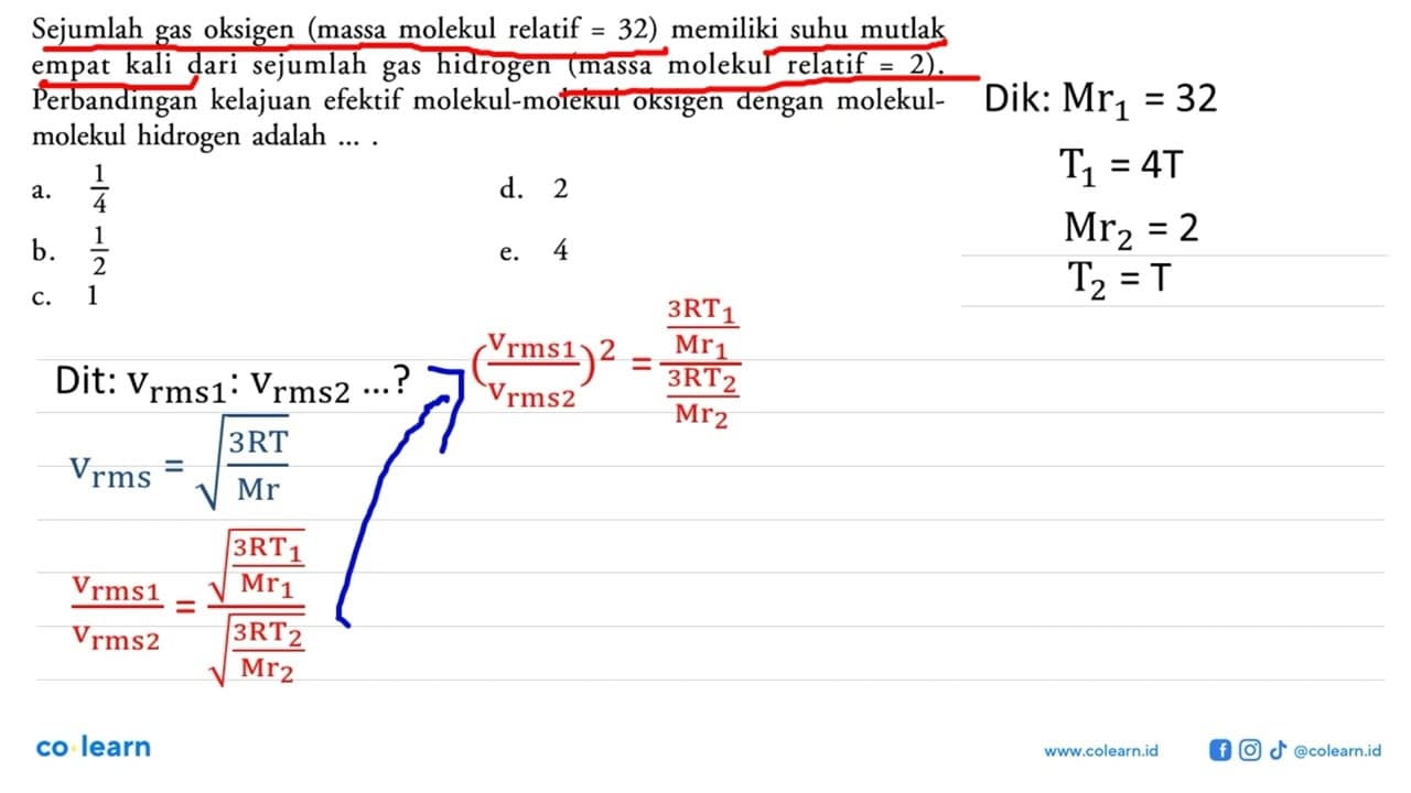 Sejumlah gas oksigen (massa molekul relatif = 32) memiliki