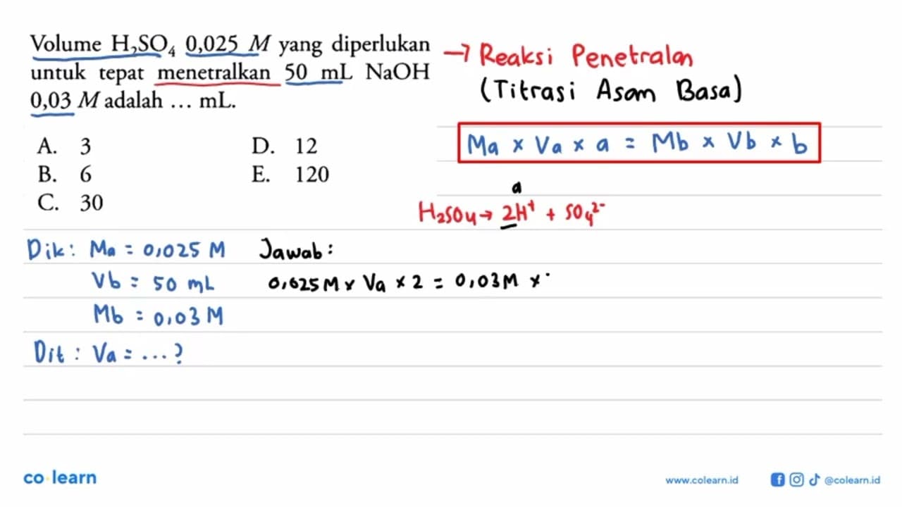 Volume H2SO4 0,025 M yang diperlukan untuk tepat