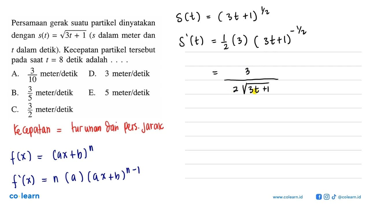 Persamaan gerak suatu partikel dinyatakan dengan