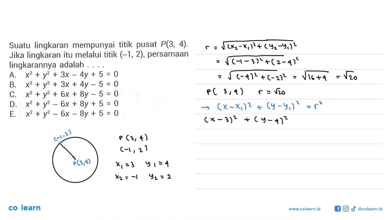Suatu lingkaran mempunyai titik pusat P(3,4). Jika