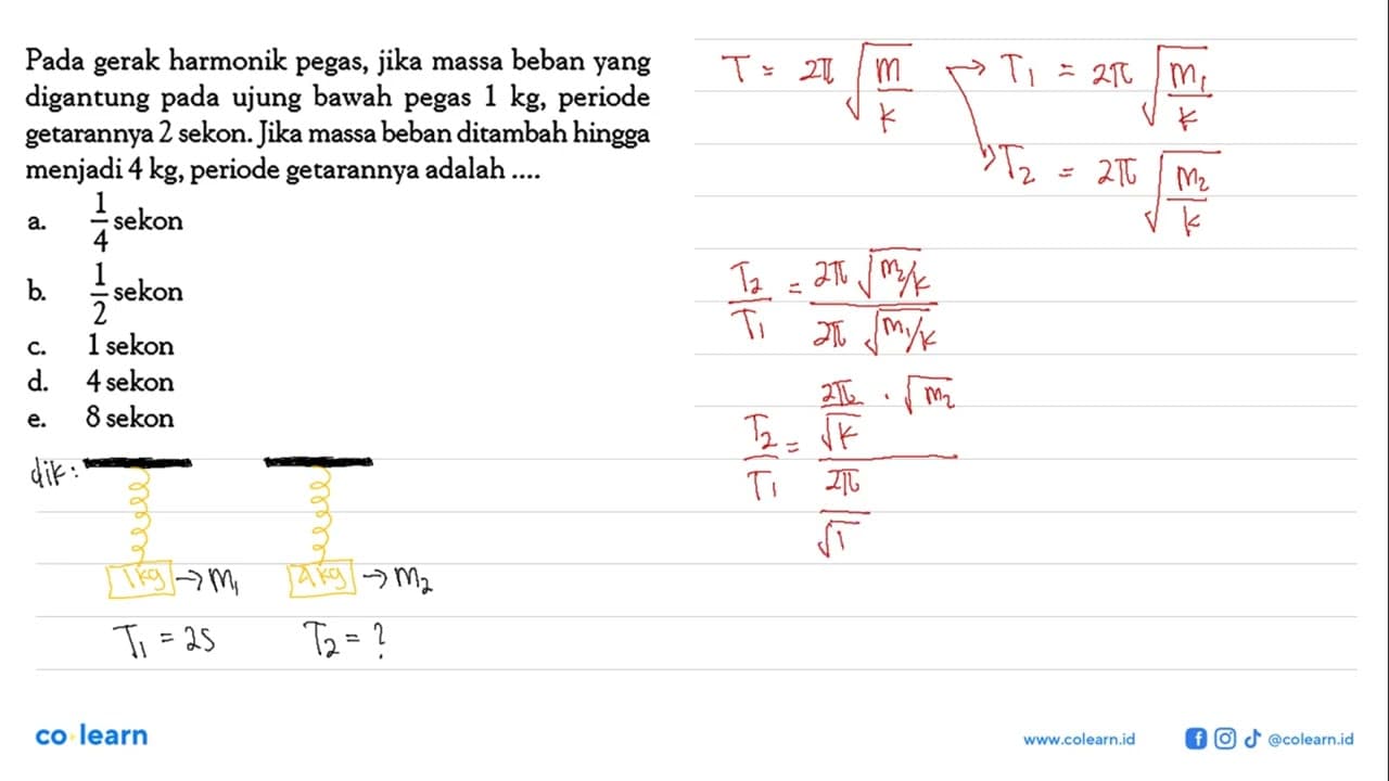 Pada gerak harmonik pegas, jika massa beban yang digantung