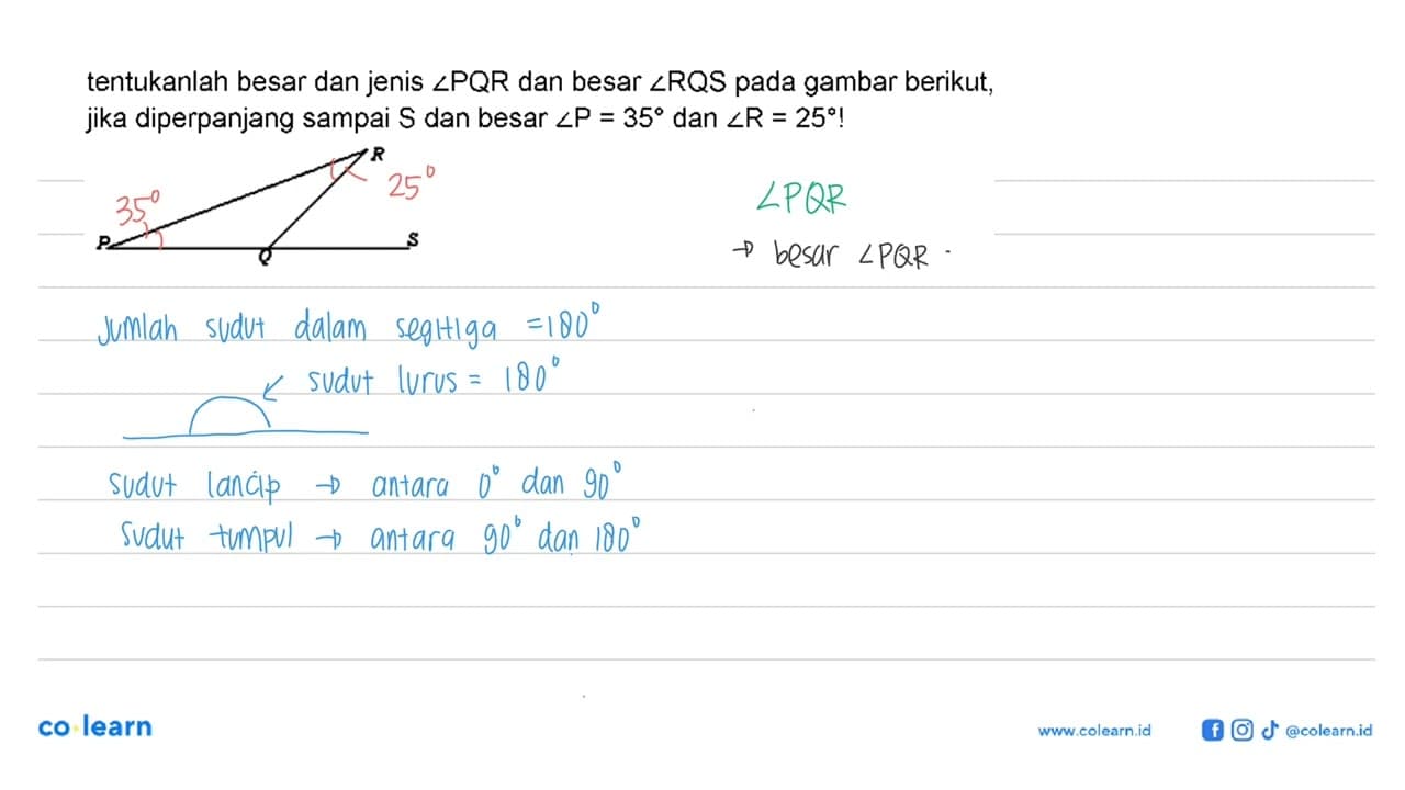 tentukanlah besar dan jenis sudut PQR dan besar sudut RQS