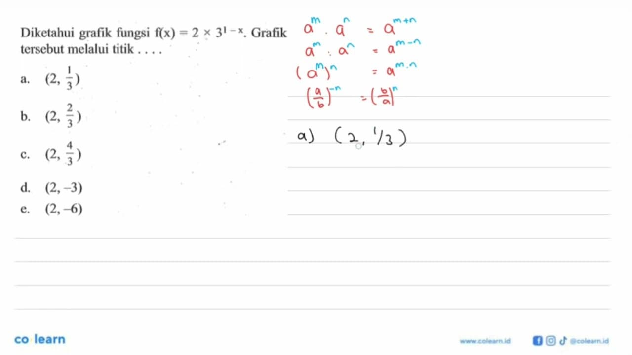 Diketahui grafik fungsi f(x)=2x3^(1-x). Grafik tersebut