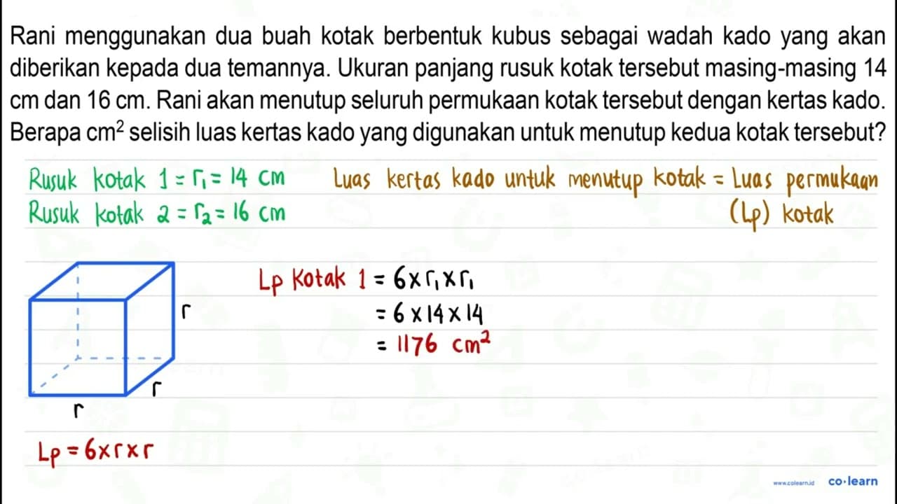 Rani menggunakan dua buah kotak berbentuk kubus sebagai