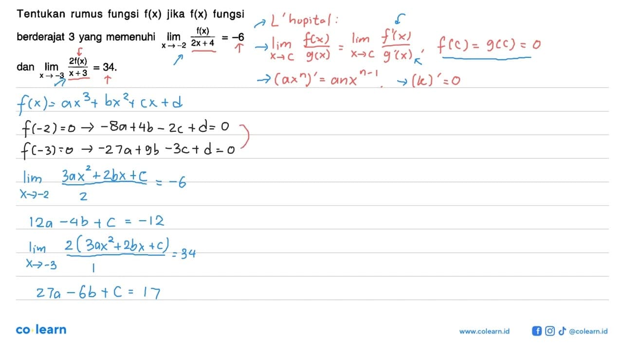 Tentukan rumus fungsi f(x) jika f(x) fungsi berderajat 3